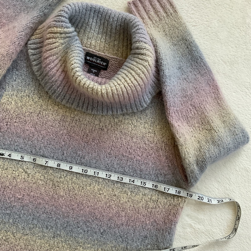 Vintage Woolrich Pastel Rainbow Stripe Turtleneck Sweater Medium Wool Blend - Picture 14 of 15